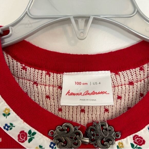 Hanna Andersson Long Sleeve Snowflake Red White Knit Cotton Dress US 4 - Picture 4 of 9